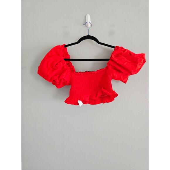 Zara Red Puffy Sleeve Croo Top S - Picture 3 of 4